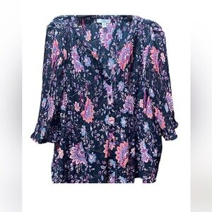 Croft‎ & Barrow Floral Blouse - Navy and Pink